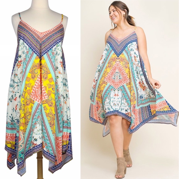 Umgee Dresses & Skirts - Vibrant Dream 2X Boho Gypsy Festival Scarf Dress